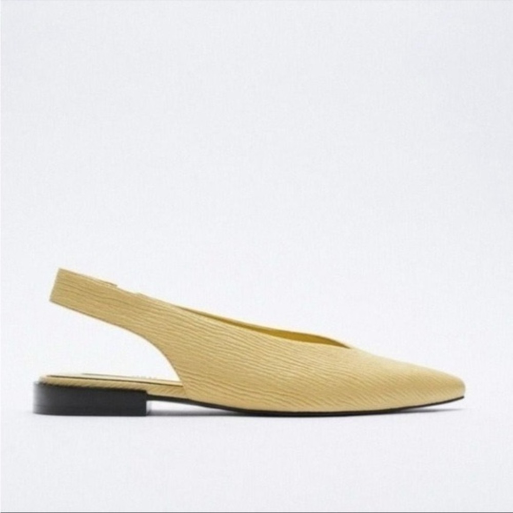 Zara Yellow Pointed Toe Slingback Low Heel Textured Flats Size 7.5 (EU 38) - Picture 11 of 11